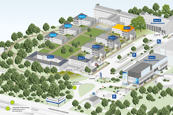 Übersicht Campus mit Hervorhebung von Haus 6
