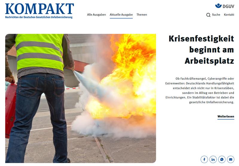 Titelbild DGUV Kompakt 1/2026; Krisenfestigkeit beginnt am Arbeitsplatz